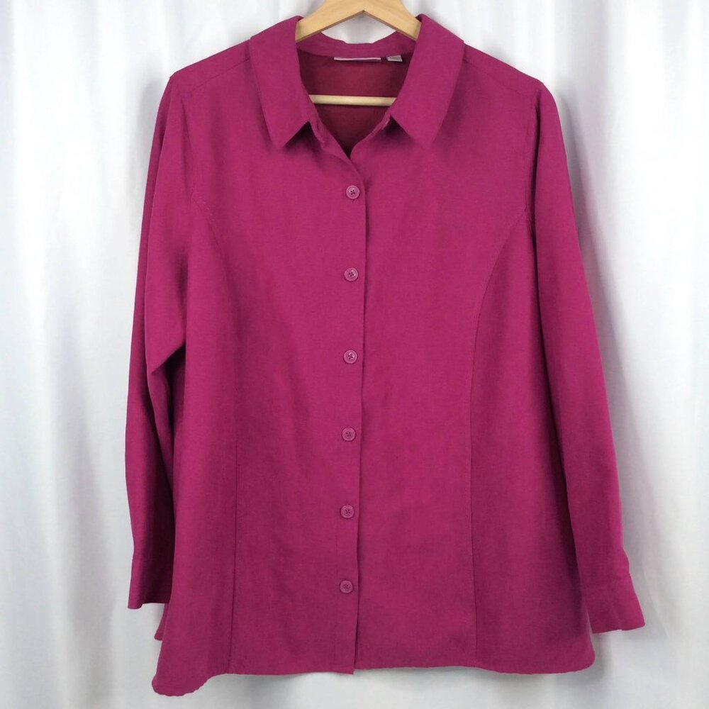 NWOT Studio Works Microfiber Top Women's Plus Size 1X Magenta Pink Button Down